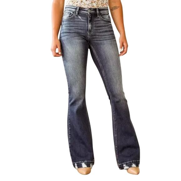 Kancan Jeans Signature Kurvy Mid Rise Flare Dark Wash Size 26 Denim - Picture 7 of 8